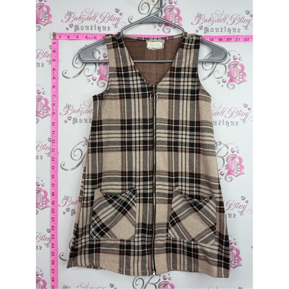 btween vest cardigan plaid Beige Brown Plaid Zip-Front Tank Top